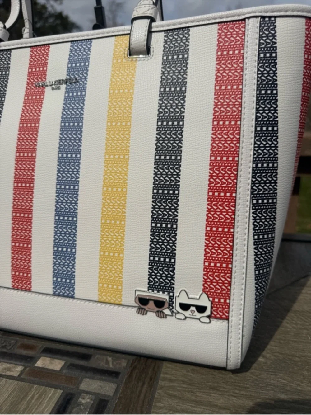 Karl Lagerfeld NWT Multicolor Stripe Tote Bag with Dust Bag - Picture 3 of 10